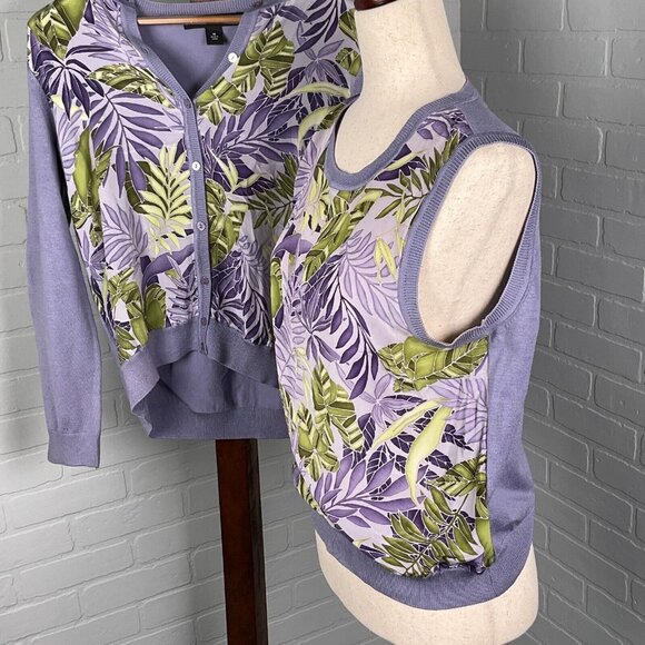 Josephine Chaus 3Pc Set Women Medium Purple Floral Jacket Cardigan Top Silk - Picture 5 of 16